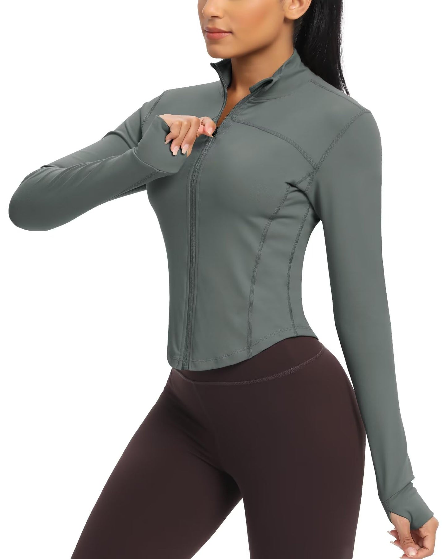 Workout Running Jackets for Women Zip Up Athletic Yoga Cropped Tops with Thumb Holes