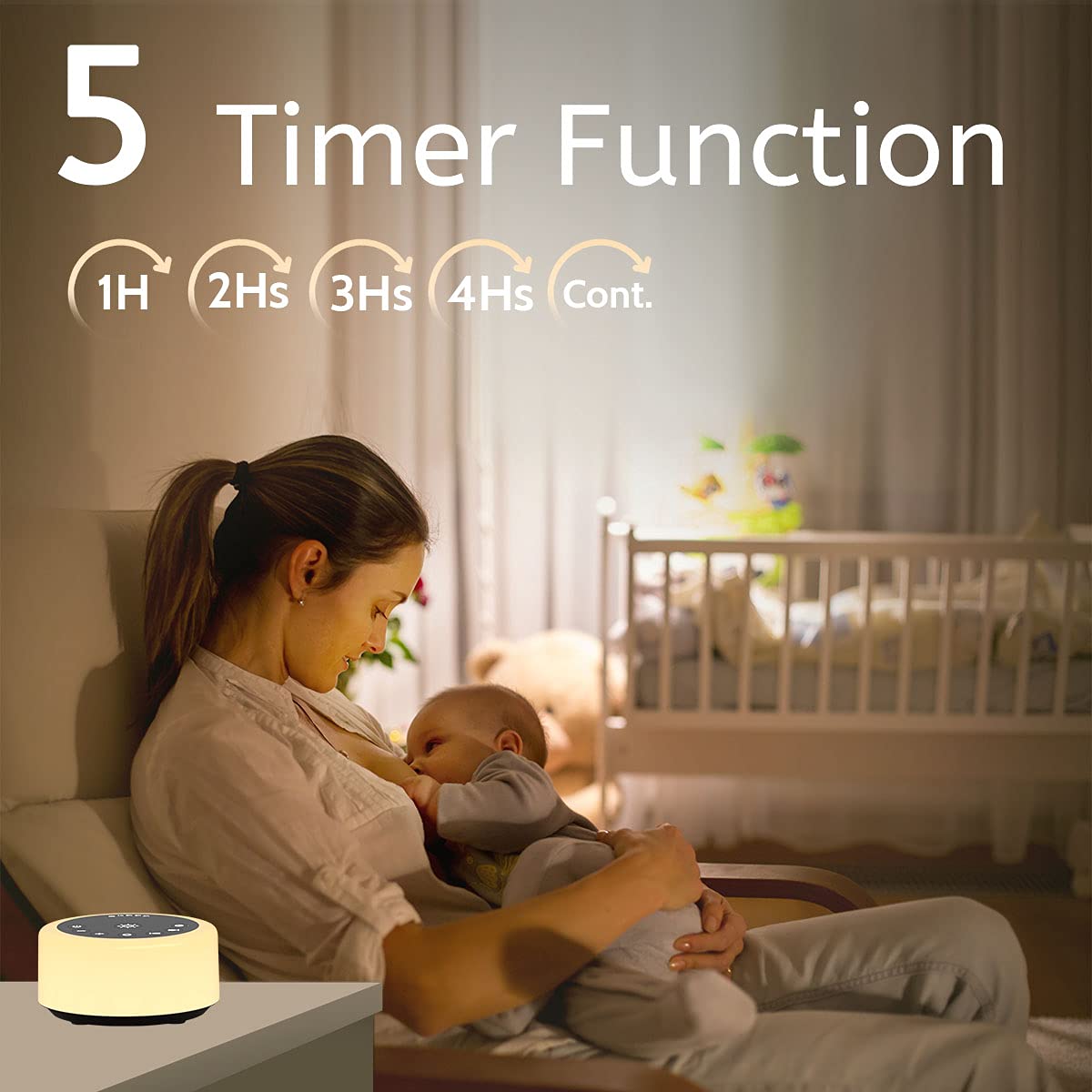 Sound Machines White Noise Machine 12 Colors Night Lights with 30 Soothing Sounds Sleep Machine with 5 Timers Portable for Home Travel and Office-Black