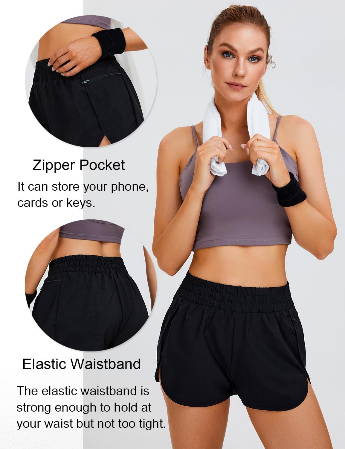 Women's Quick-Dry Running Shorts Workout Sport Layer Active Shorts with Pockets 1.75