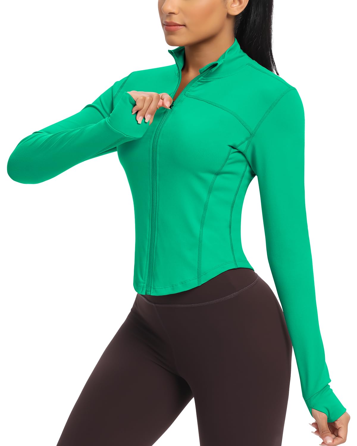 Workout Running Jackets for Women Zip Up Athletic Yoga Cropped Tops with Thumb Holes