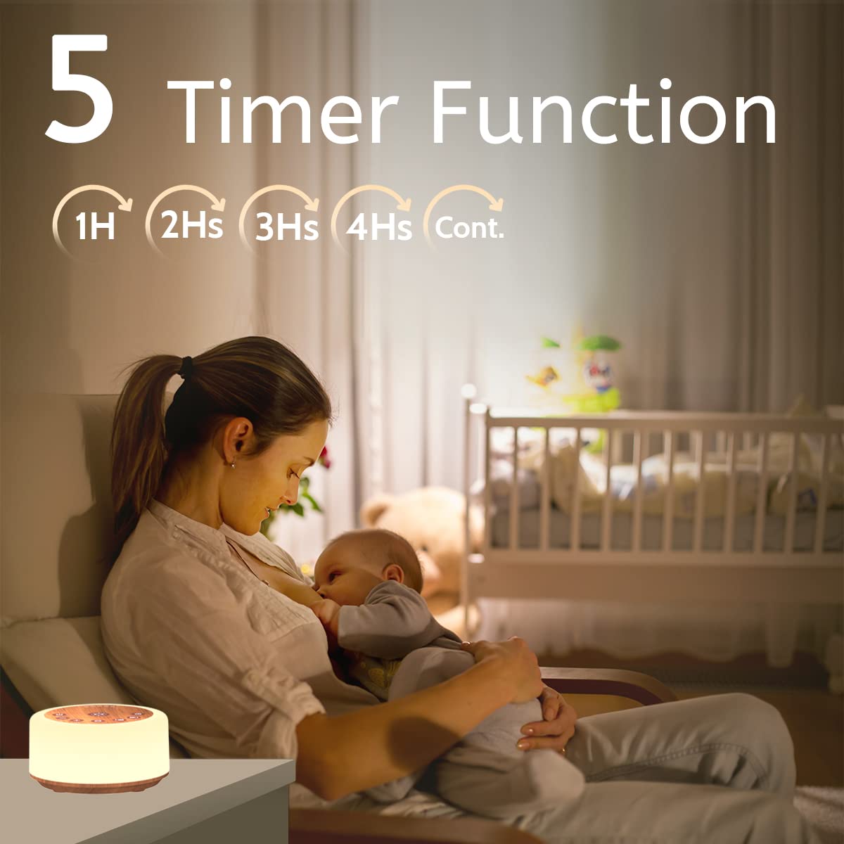 Sound Machines White Noise Machine 12 Colors Night Lights with 30 Soothing Sounds Sleep Machine with 5 Timers Portable for Home Travel and Office-Black