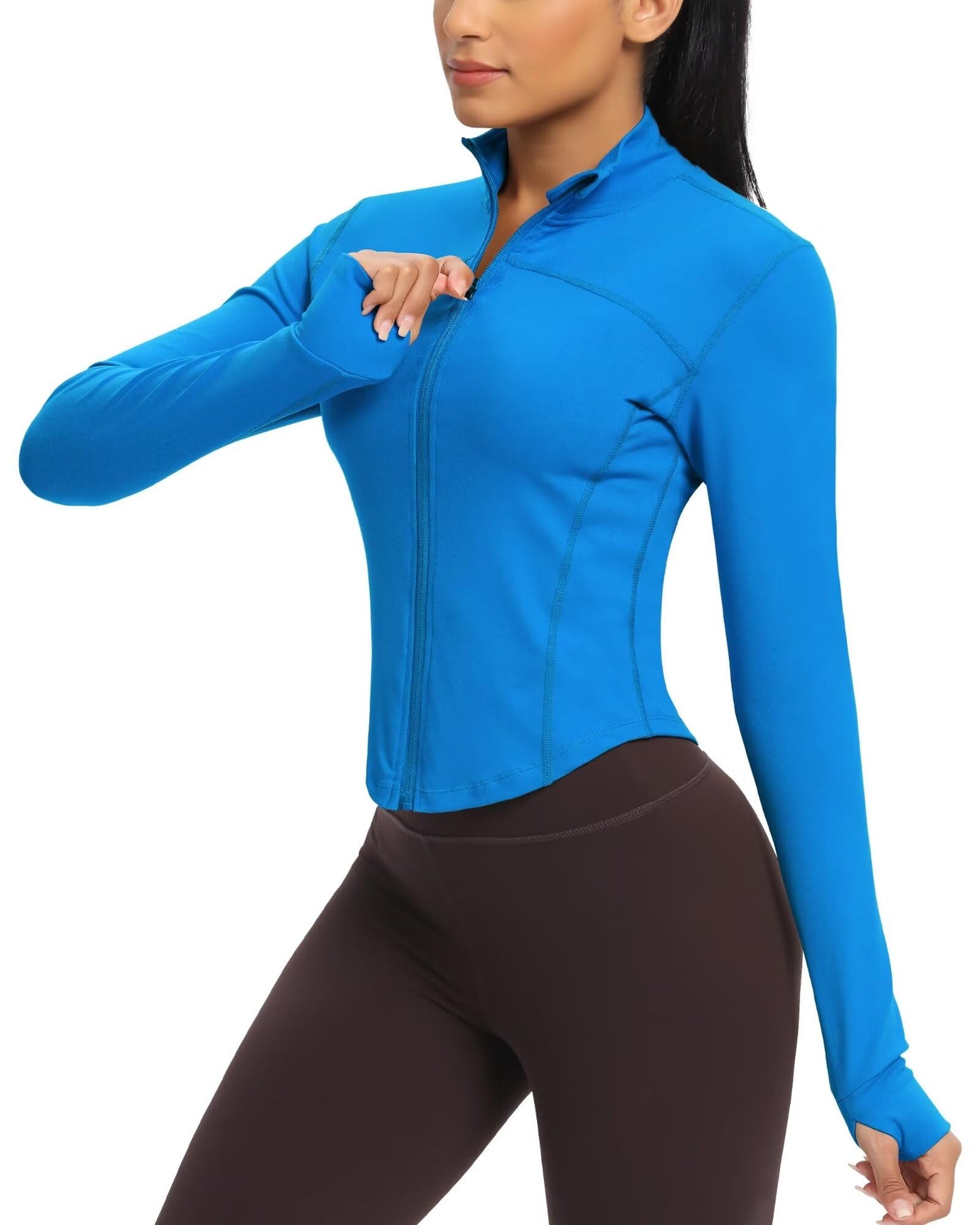 Workout Running Jackets for Women Zip Up Athletic Yoga Cropped Tops with Thumb Holes