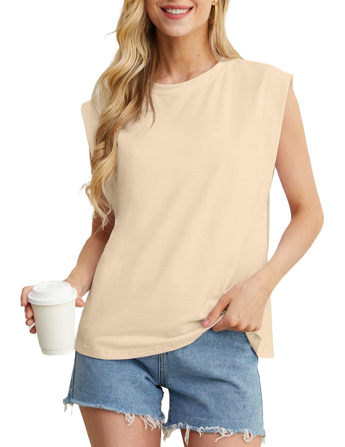 GRECERELLE Cap Sleeve Tops for Women Summer Tank Top Casual Loose Crew Neck Basic Tee Shirts