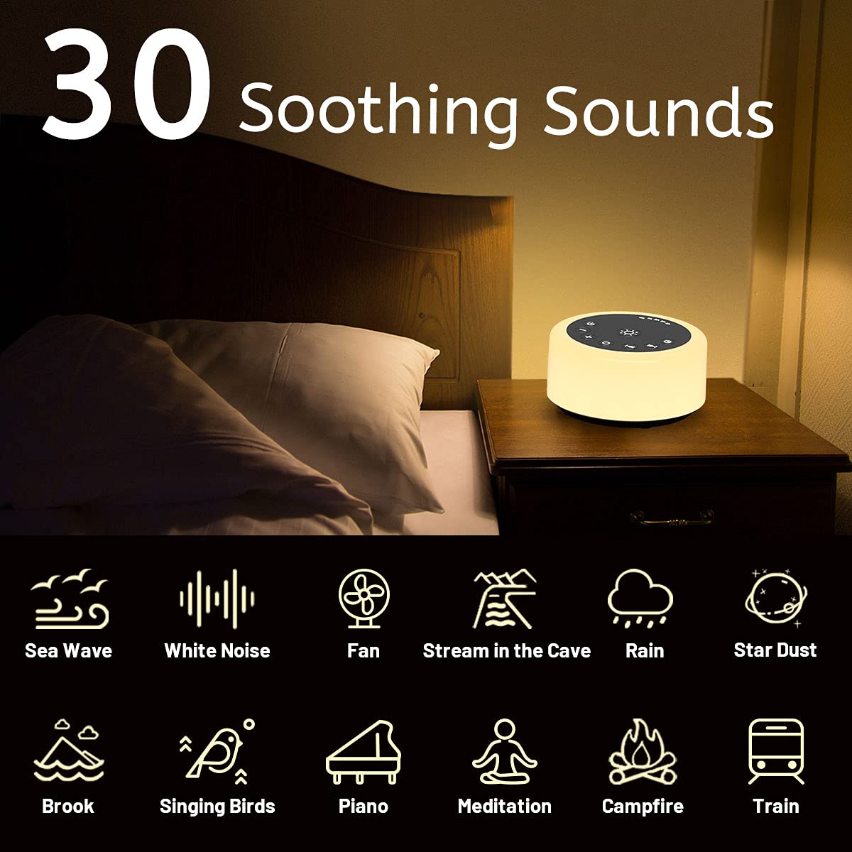 Sound Machines White Noise Machine 12 Colors Night Lights with 30 Soothing Sounds Sleep Machine with 5 Timers Portable for Home Travel and Office-Black