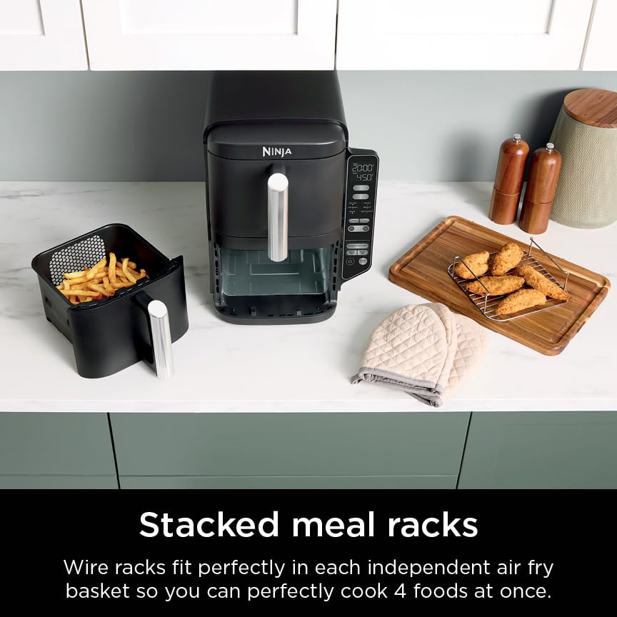 Ninja Foodi 6-in-1 8-qt. (7.6L) 2-Basket Air Fryer DualZone Technology, Match Cook & Smart Finish to Roast, Broil, Dehydrate & More for Quick, Easy Meals, Slate Grey (DZ201C) Canadian Version