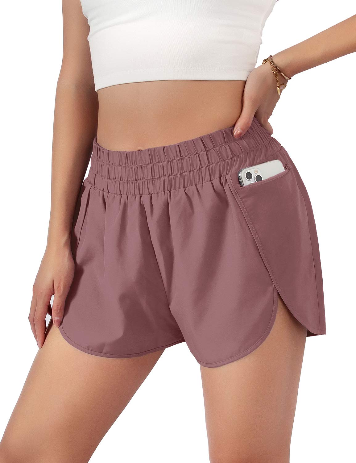 Women's Quick-Dry Running Shorts Workout Sport Layer Active Shorts with Pockets 1.75