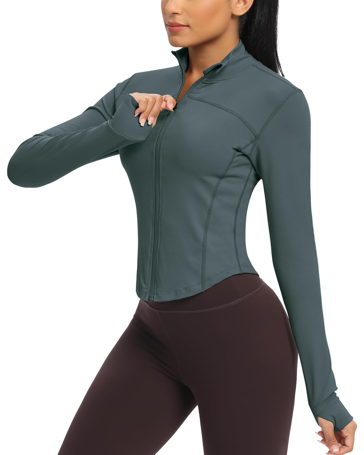 Workout Running Jackets for Women Zip Up Athletic Yoga Cropped Tops with Thumb Holes