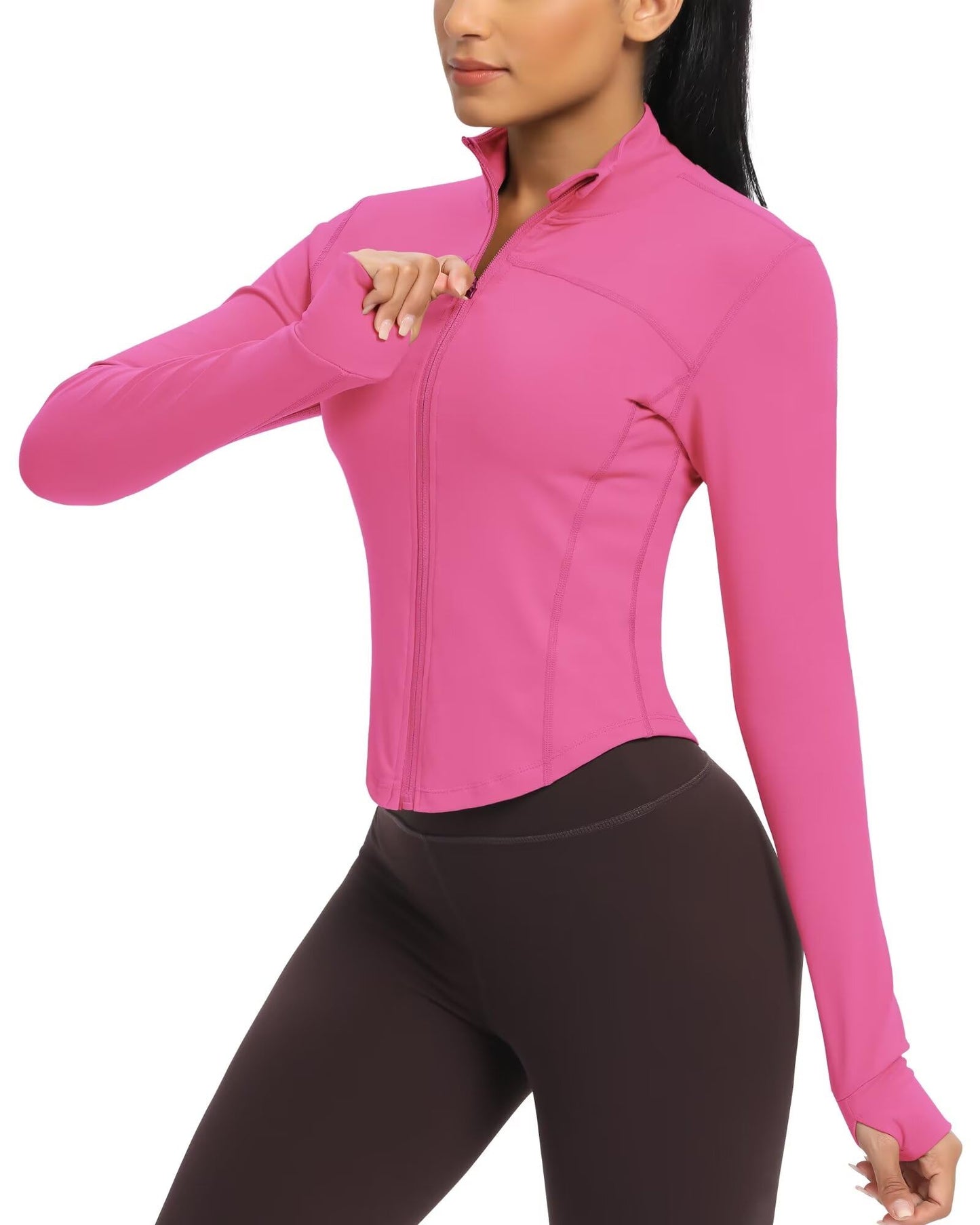 Workout Running Jackets for Women Zip Up Athletic Yoga Cropped Tops with Thumb Holes