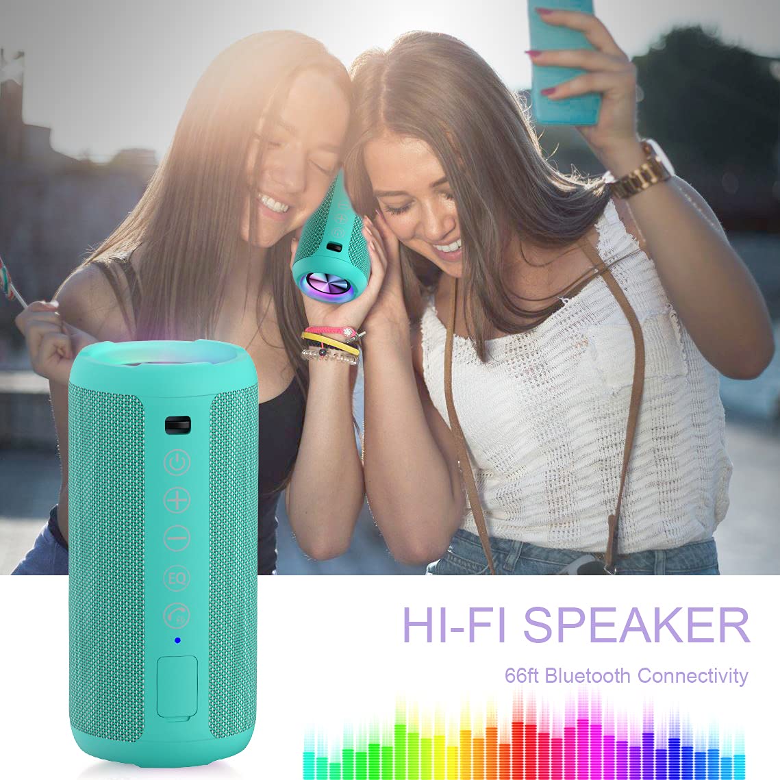 Ortizan Portable Bluetooth Speaker, IPX7 Waterproof Wireless Speaker with 24W Loud Stereo Sound, Outdoor Speakers with Bluetooth 5.0, 30H Playtime,66ft Bluetooth Range, Dual Pairing for Home