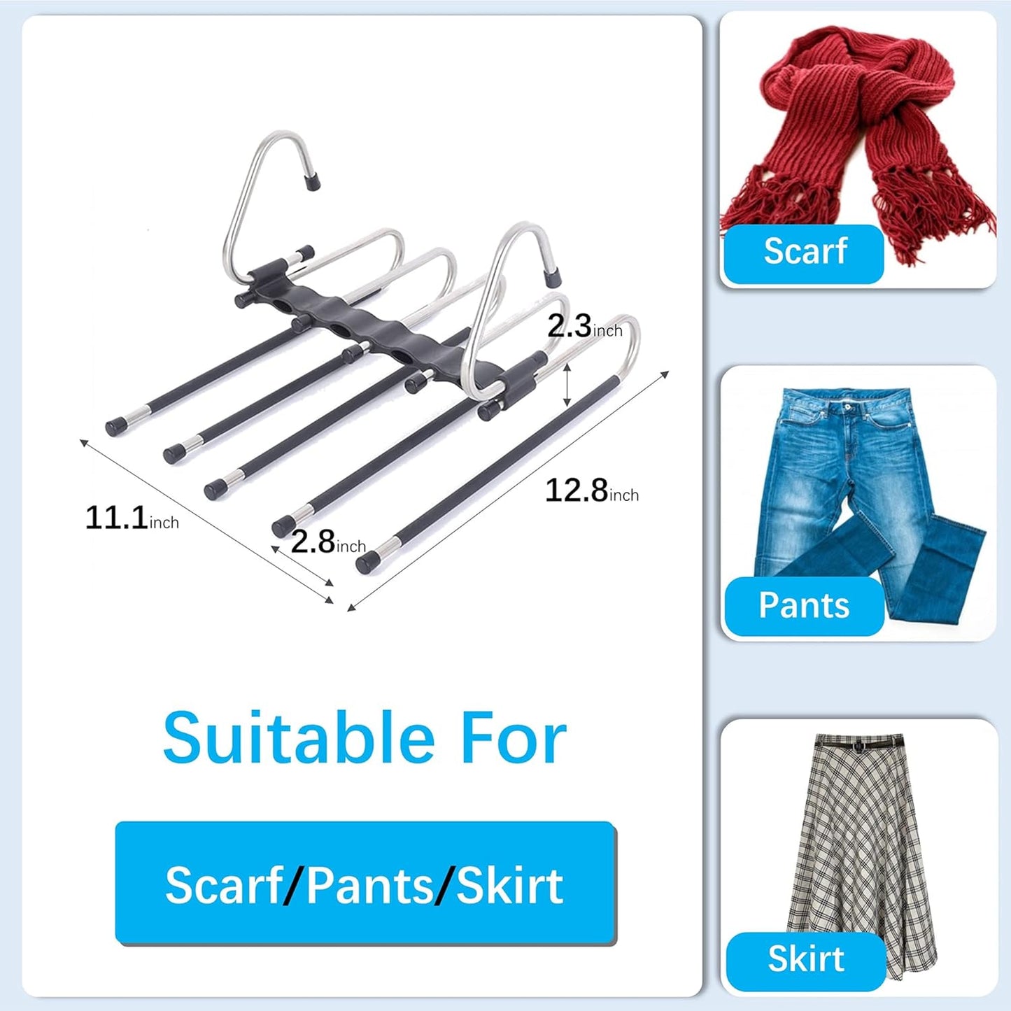 Feerahozer Magic Pants Hangers Space Saving - 2 Pack for Closet Multiple Layers Multifunctional Uses Rack Organizer for Trousers Scarves Slack (2 Pack with 10 Metal Clips)