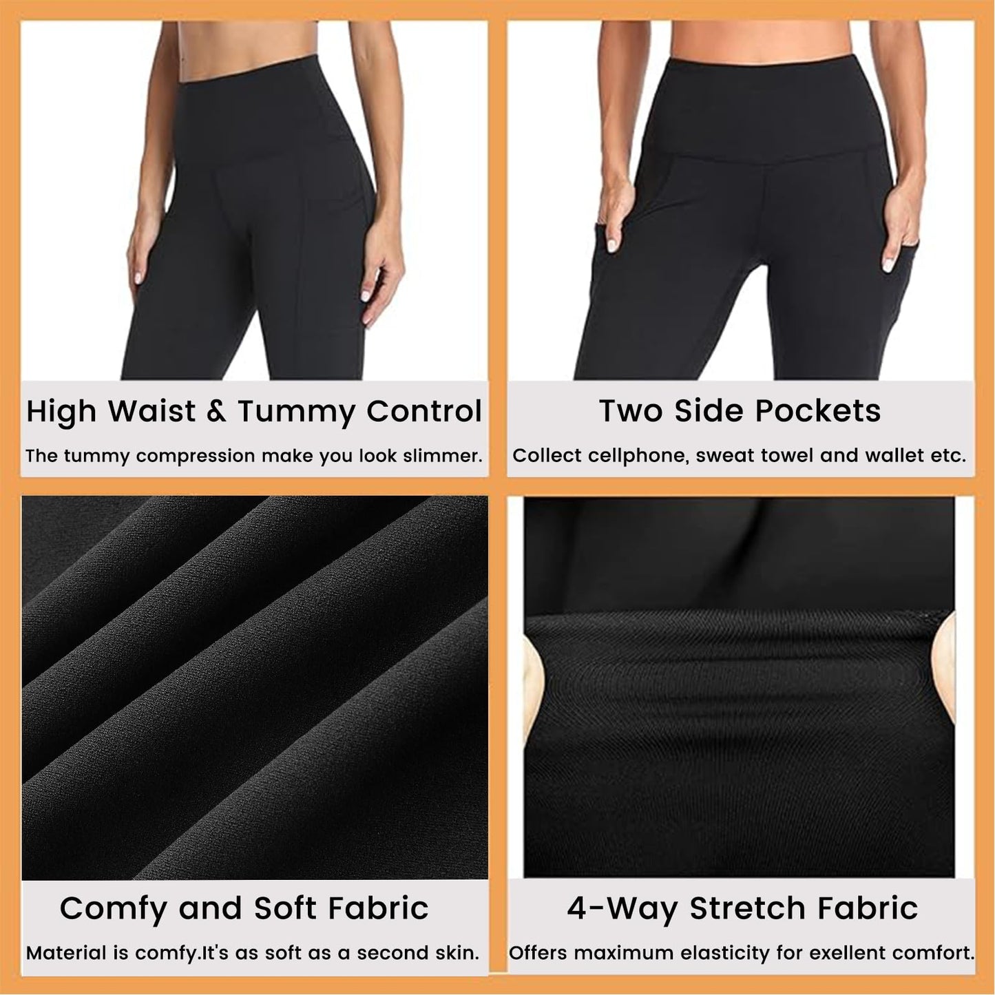 Gayhay Leggings with Pockets for Women - High Waisted Tummy Control Soft Compression Yoga Pants for Workout Running Gym