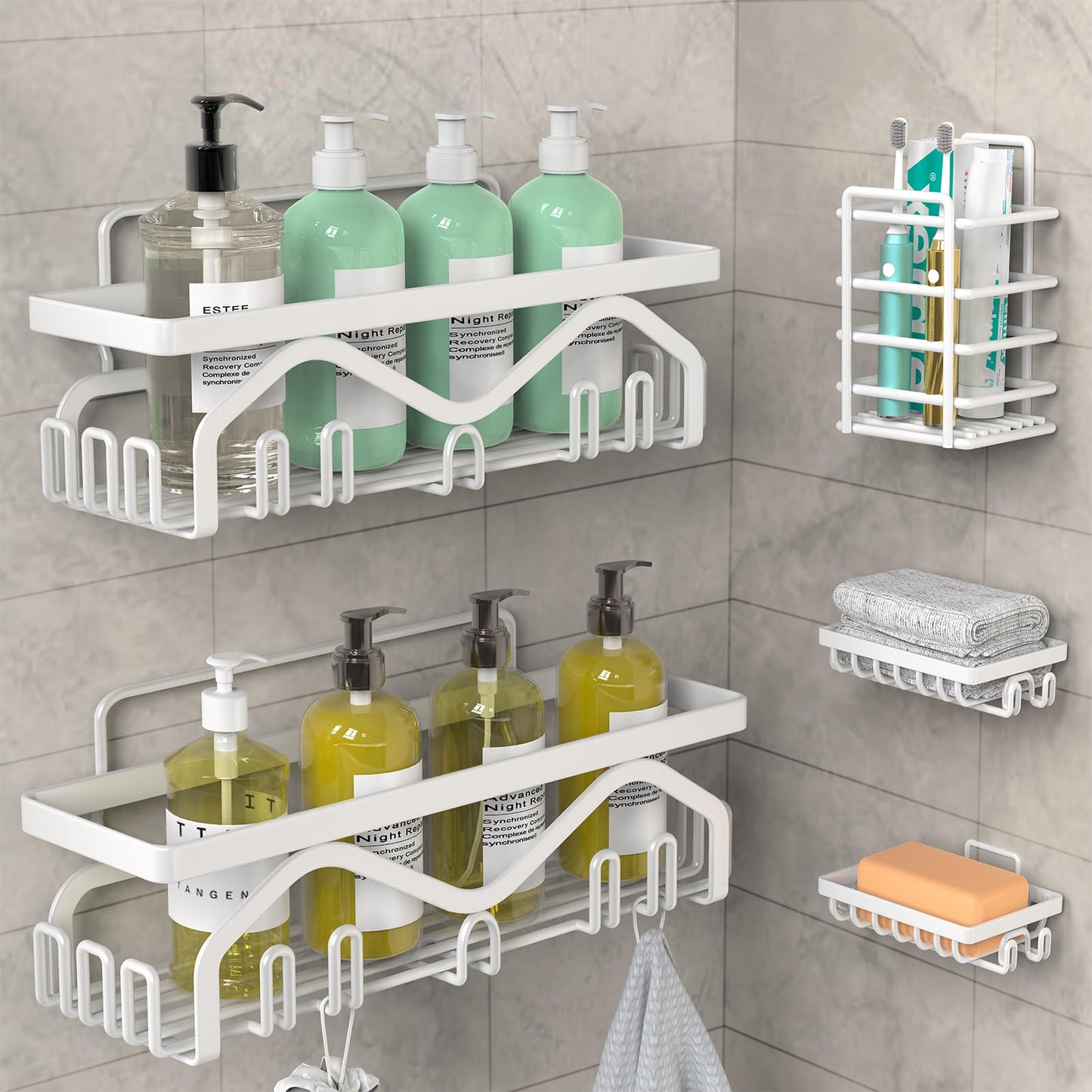 Coraje Adhesive Shower Caddy, 5-Pack Shower Shelves, Large Capacity Load Bearing 40 LBS Shower Organizer, No Drilling Shower Shelf, Rustproof Stainless Steel Bathroom Shower Storage, Black