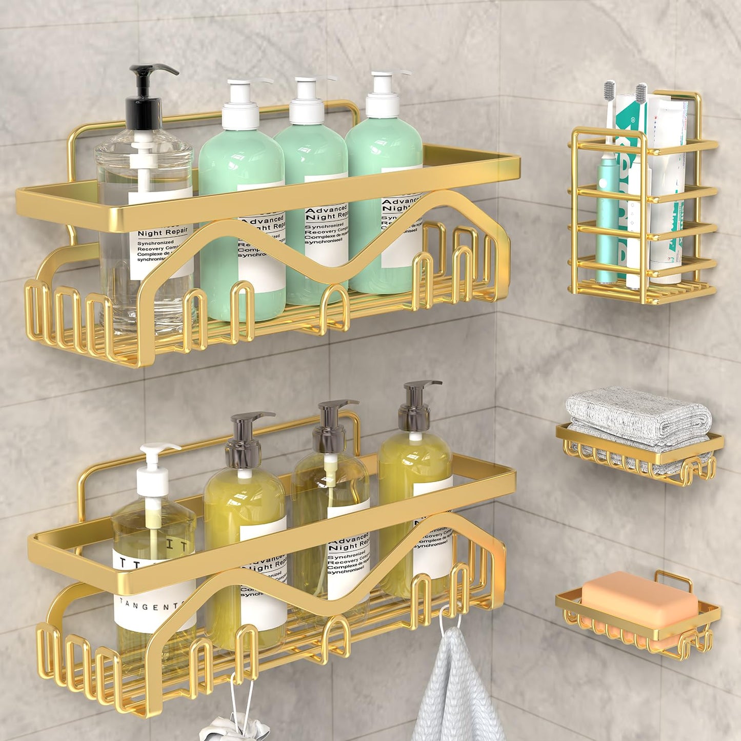 Coraje Adhesive Shower Caddy, 5-Pack Shower Shelves, Large Capacity Load Bearing 40 LBS Shower Organizer, No Drilling Shower Shelf, Rustproof Stainless Steel Bathroom Shower Storage, Black