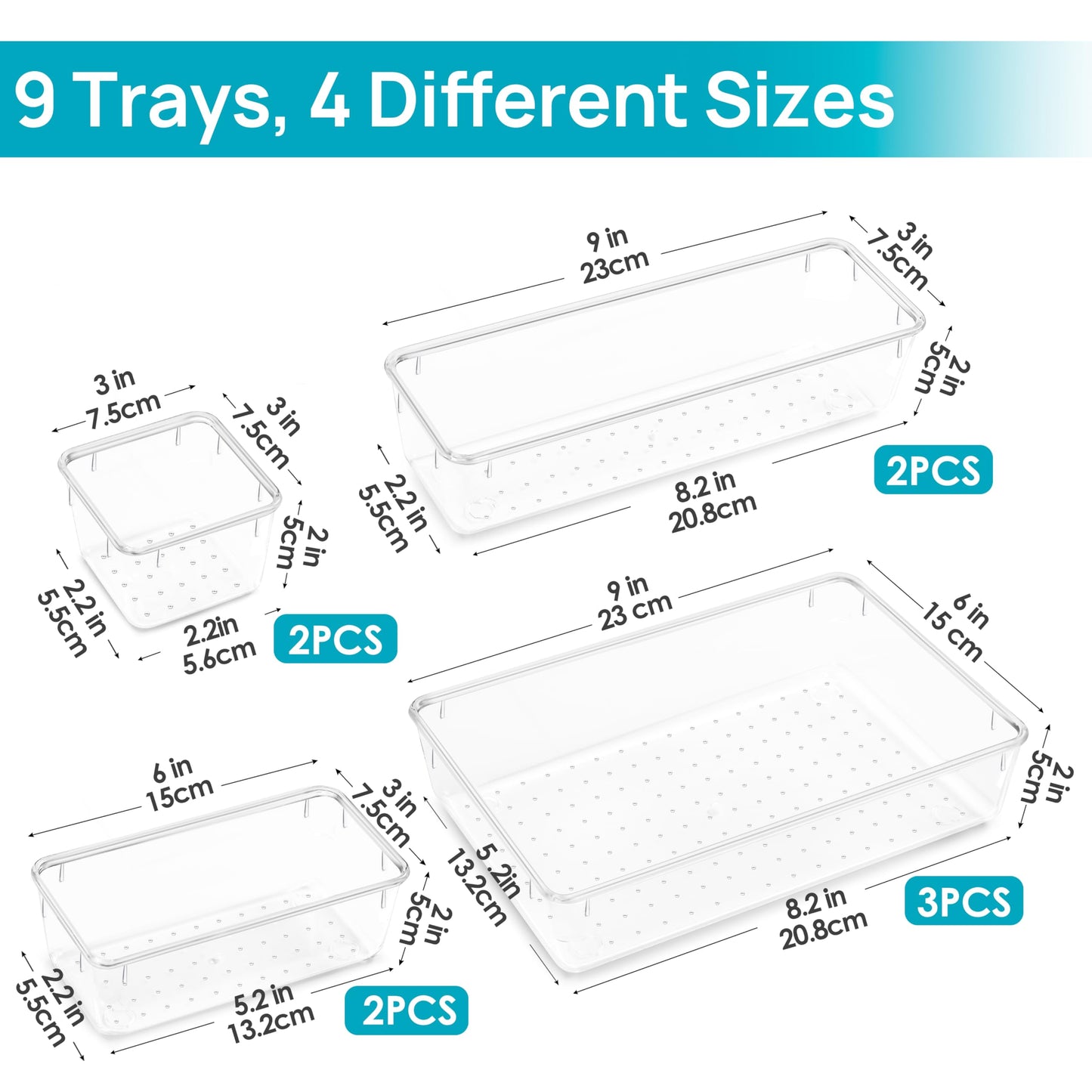 Vtopmart 25 PCS Plastic Clear Drawer Organizer, Acrylic Desk Drawer organizers, Organization and Storage for Makeup, Bathroom, Office, kitchen, Bedroom