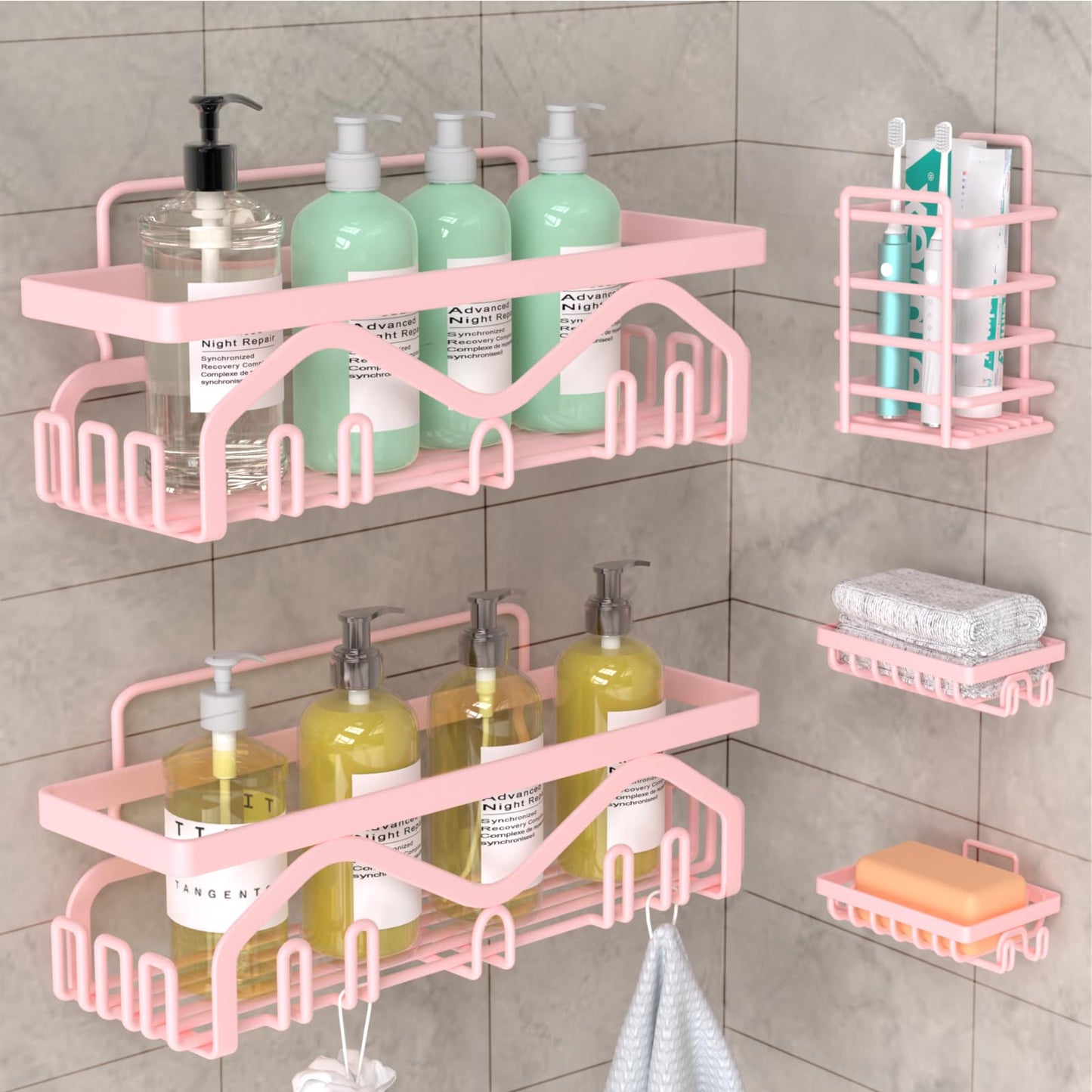Coraje Adhesive Shower Caddy, 5-Pack Shower Shelves, Large Capacity Load Bearing 40 LBS Shower Organizer, No Drilling Shower Shelf, Rustproof Stainless Steel Bathroom Shower Storage, Black