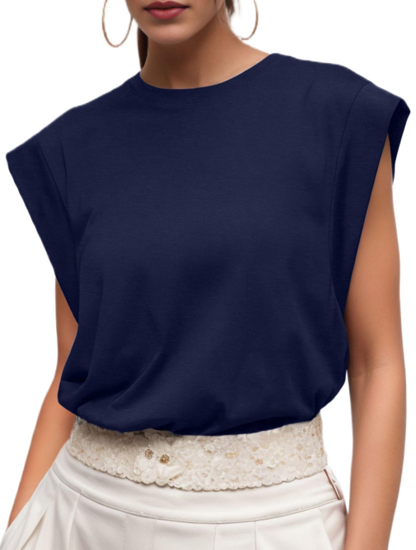 GRECERELLE Cap Sleeve Tops for Women Summer Tank Top Casual Loose Crew Neck Basic Tee Shirts