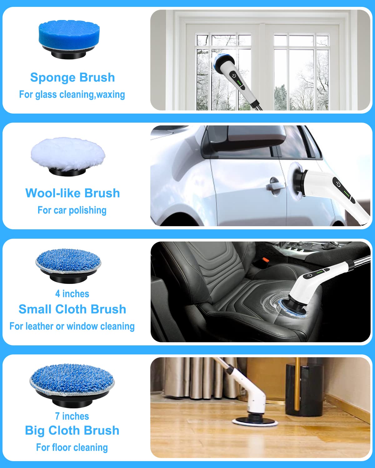 Leebein Electric Spin Scrubber, Cordless Cleaning Brush with 8 Replaceable Brush Heads, Tub and Floor Tile Power Scrubber Dual Speed with Adjustable & Detachable Handle for Bathroom Cleaning