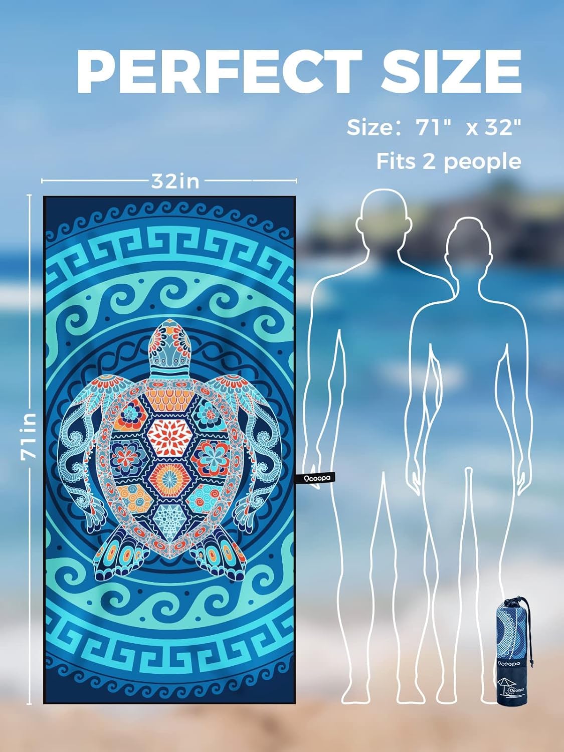 OCOOPA Microfiber Beach Towel Sand Free, Extra Large 71''X32'' Oversized Towels, Lightweight Compact Quick Dry Absorbent Pool Towel for Bath,Camping,Swimming,Travel Accessories