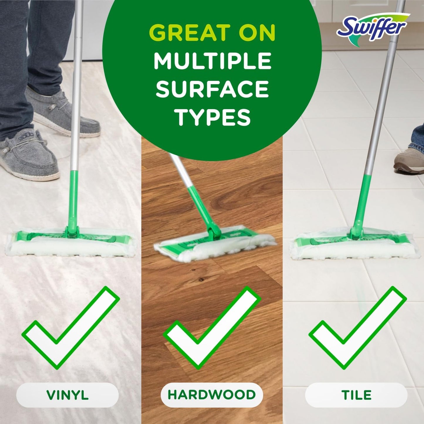 Swiffer Sweep + Mop, Broom & Mop Alternative, Dry & Wet Floor Cleaner for Dirt, Dust, Hair, All Purpose Cleaning Tool for Home, Bathroom, Kitchen, Set Includes 1 Sweeper, 14 Dry Pads, 5 Wet Pads Fresh