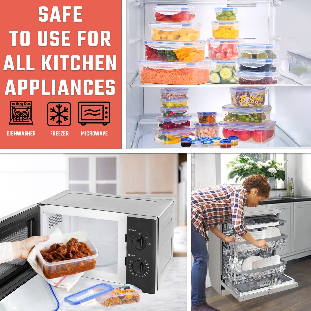 50 Pcs Large Food Storage Containers with Lids Airtight-85 oz to Sauces Box-Total 526Oz Stackable Kitchen Bowls Set Meal Prep Containers-BPA Free Leak proof Plastic Freezer Microwave safe