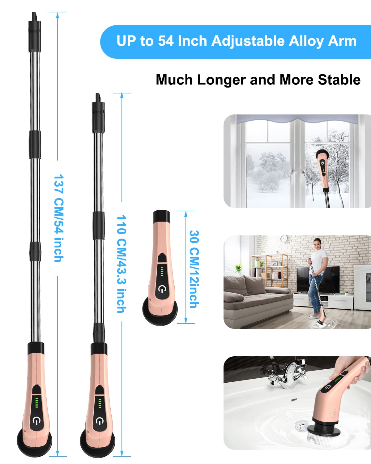 Leebein Electric Spin Scrubber, Cordless Cleaning Brush with 8 Replaceable Brush Heads, Tub and Floor Tile Power Scrubber Dual Speed with Adjustable & Detachable Handle for Bathroom Cleaning