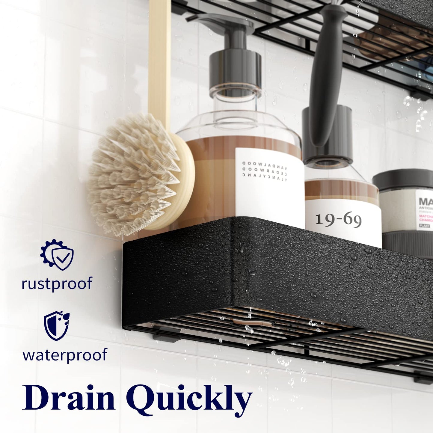 Kitsure Large Shower Caddy - 2 Pack Adhesive Shower Organizer, Drill-Free Shower Shelves for Inside Shower, Rustproof Bathroom Shelf Shower Shelf for Bathroom, Black