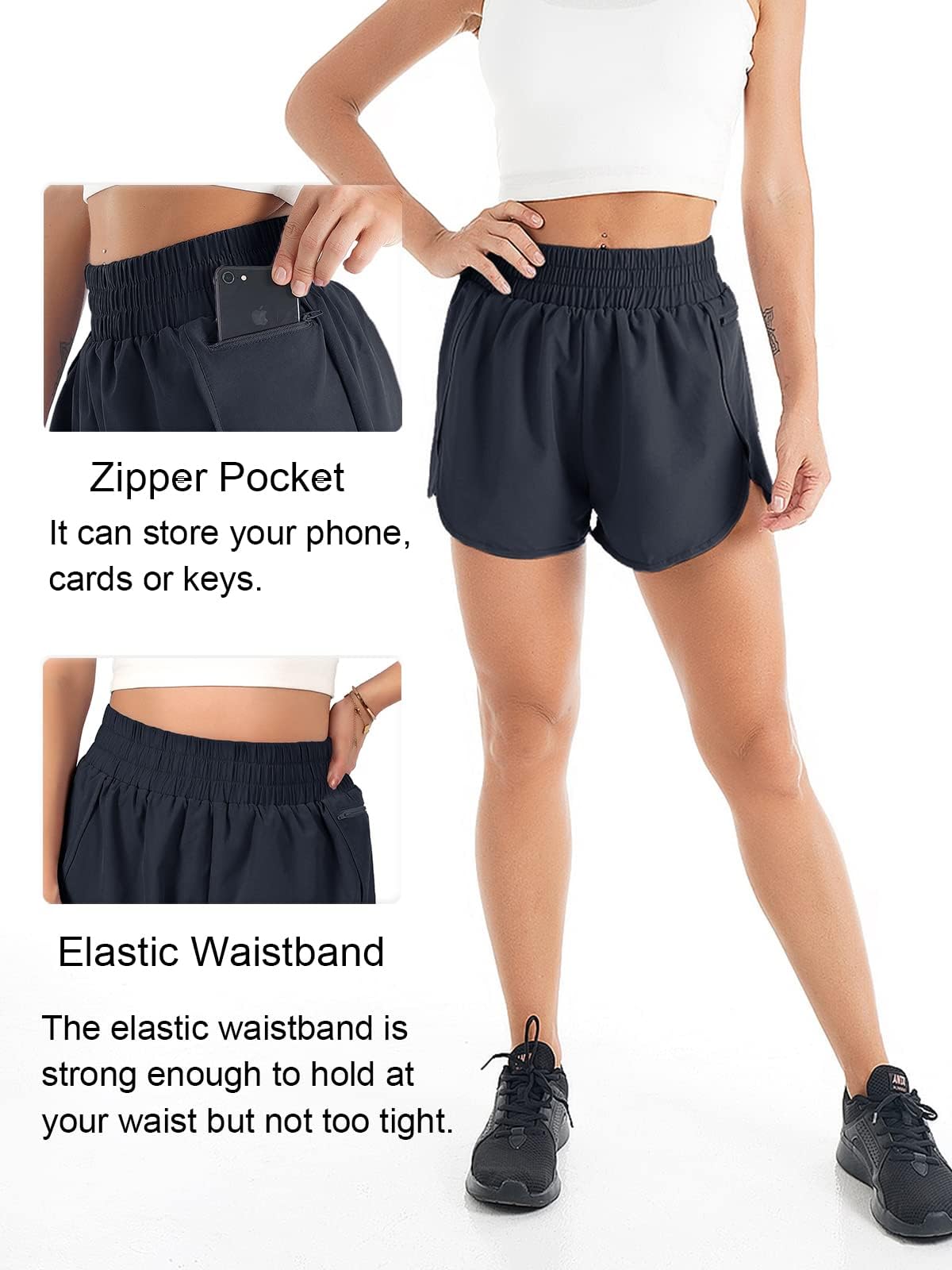 Women's Quick-Dry Running Shorts Workout Sport Layer Active Shorts with Pockets 1.75