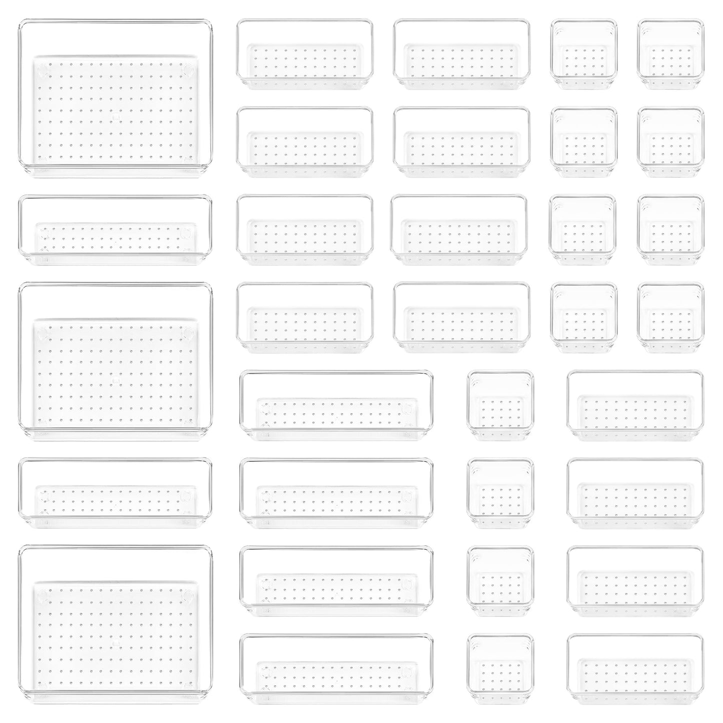 Vtopmart 25 PCS Plastic Clear Drawer Organizer, Acrylic Desk Drawer organizers, Organization and Storage for Makeup, Bathroom, Office, kitchen, Bedroom