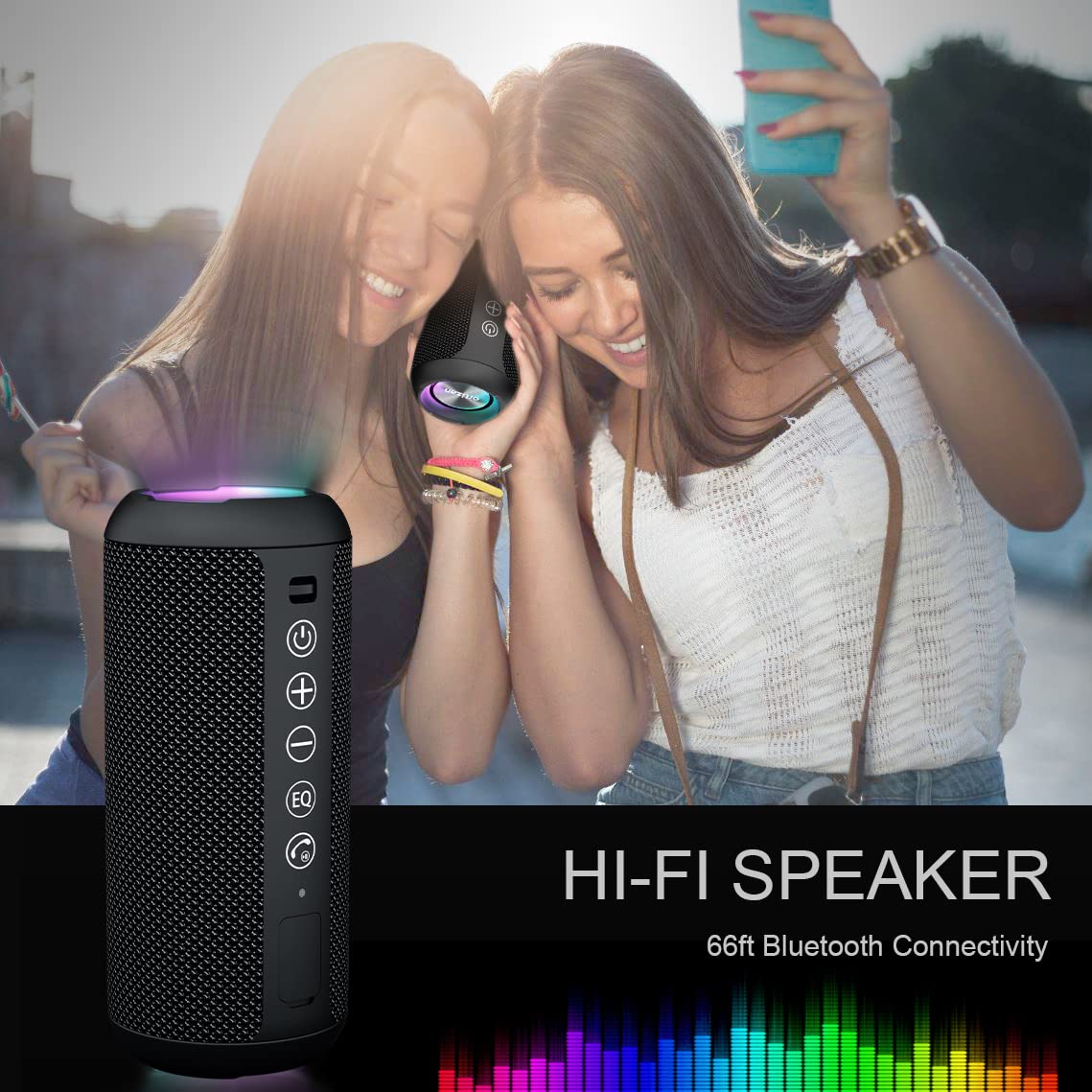 Ortizan Portable Bluetooth Speaker, IPX7 Waterproof Wireless Speaker with 24W Loud Stereo Sound, Outdoor Speakers with Bluetooth 5.0, 30H Playtime,66ft Bluetooth Range, Dual Pairing for Home