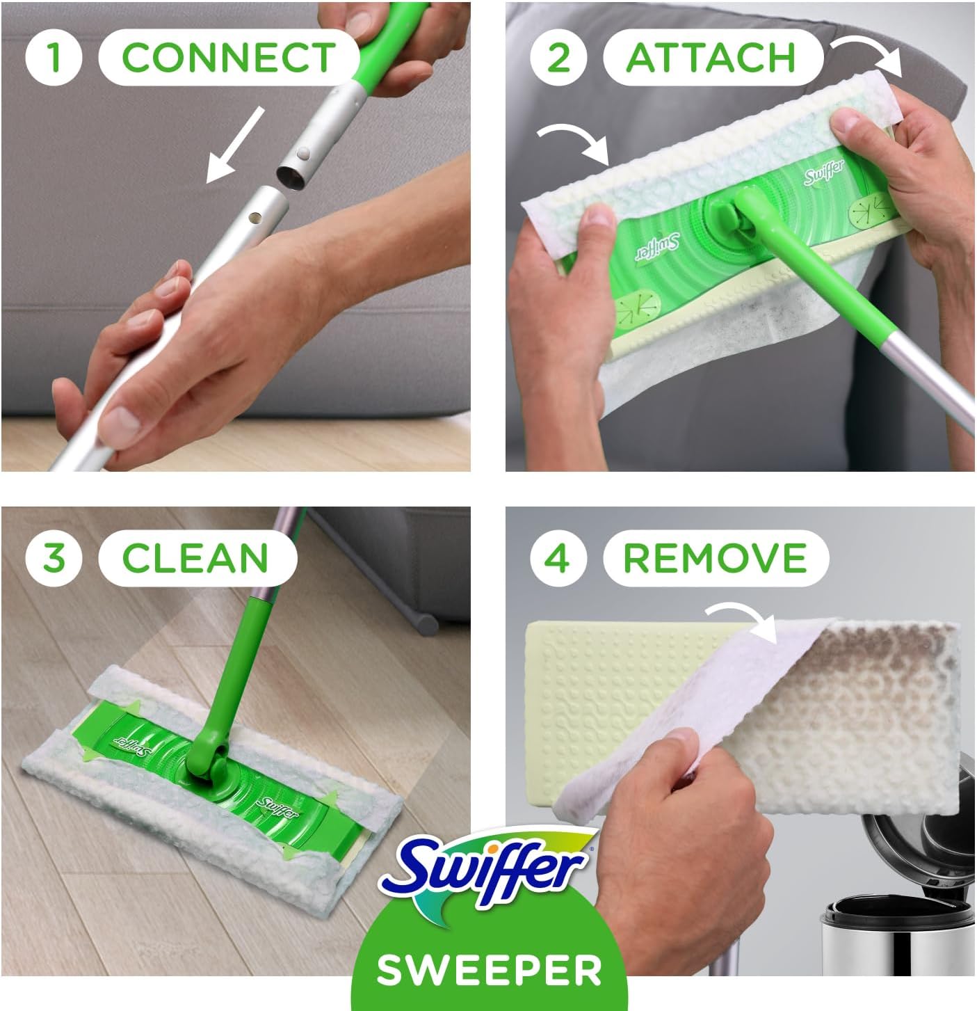 Swiffer Sweep + Mop, Broom & Mop Alternative, Dry & Wet Floor Cleaner for Dirt, Dust, Hair, All Purpose Cleaning Tool for Home, Bathroom, Kitchen, Set Includes 1 Sweeper, 14 Dry Pads, 5 Wet Pads Fresh