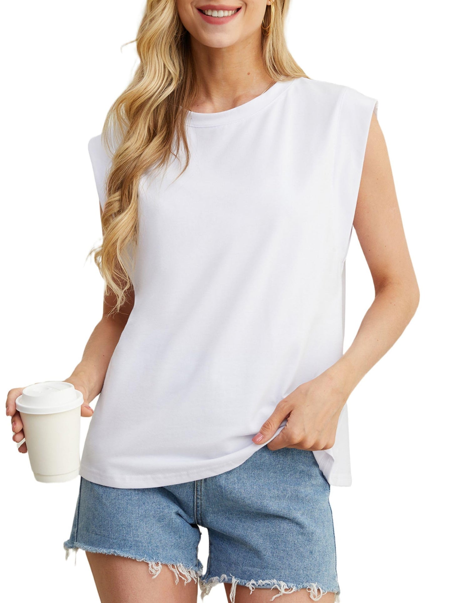 GRECERELLE Cap Sleeve Tops for Women Summer Tank Top Casual Loose Crew Neck Basic Tee Shirts