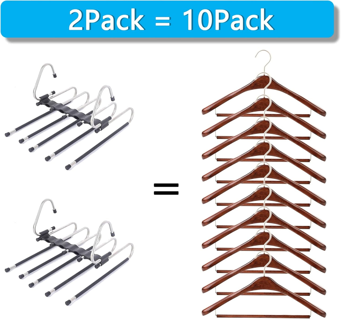 Feerahozer Magic Pants Hangers Space Saving - 2 Pack for Closet Multiple Layers Multifunctional Uses Rack Organizer for Trousers Scarves Slack (2 Pack with 10 Metal Clips)