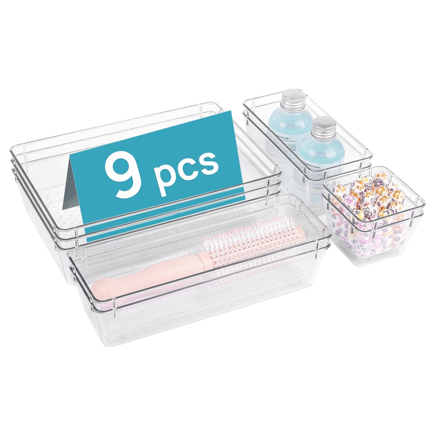Vtopmart 25 PCS Plastic Clear Drawer Organizer, Acrylic Desk Drawer organizers, Organization and Storage for Makeup, Bathroom, Office, kitchen, Bedroom