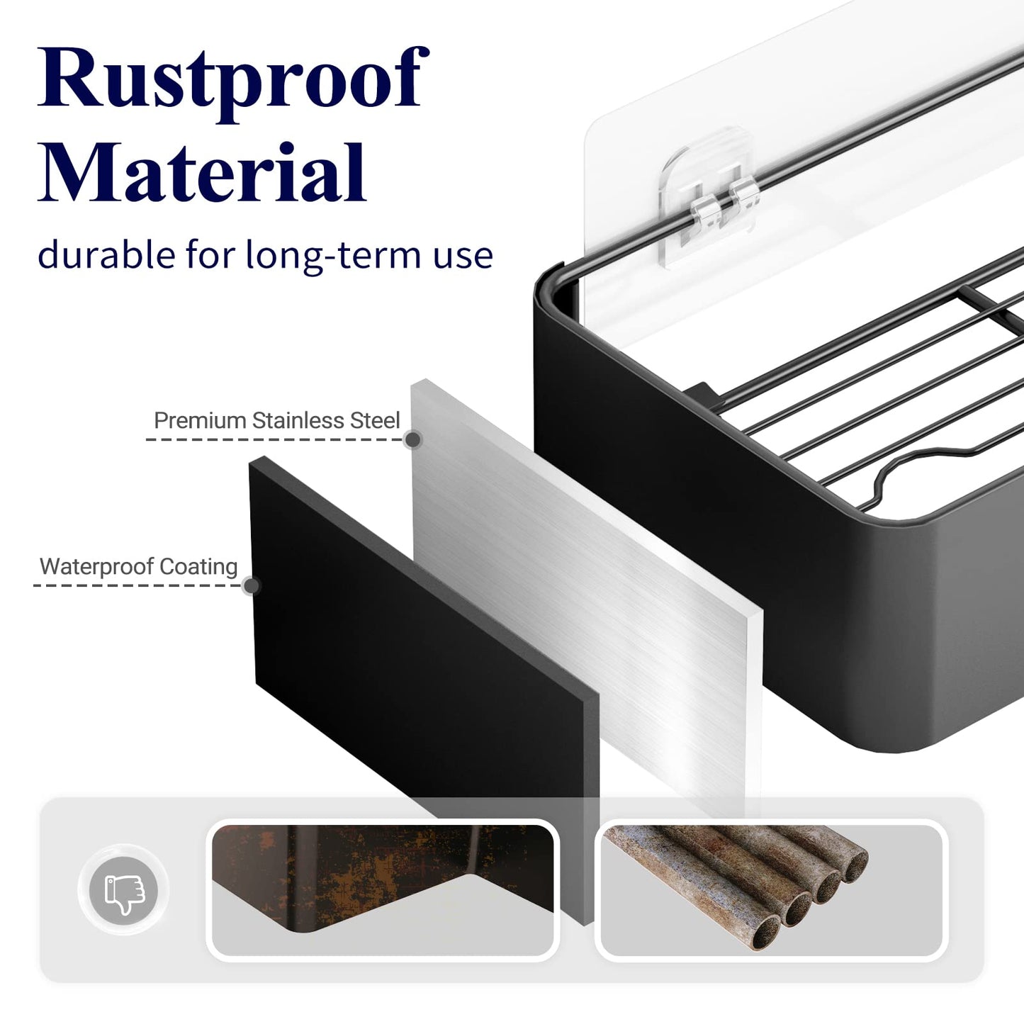 Kitsure Large Shower Caddy - 2 Pack Adhesive Shower Organizer, Drill-Free Shower Shelves for Inside Shower, Rustproof Bathroom Shelf Shower Shelf for Bathroom, Black