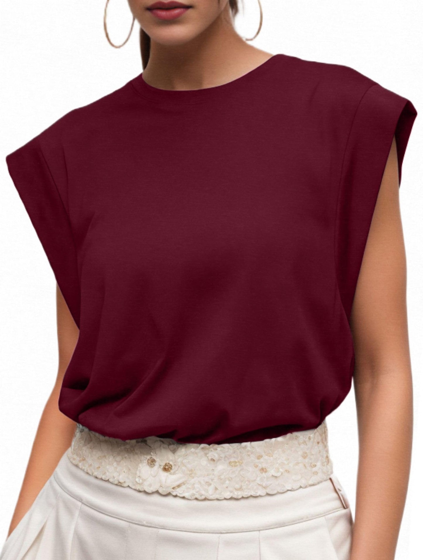 GRECERELLE Cap Sleeve Tops for Women Summer Tank Top Casual Loose Crew Neck Basic Tee Shirts