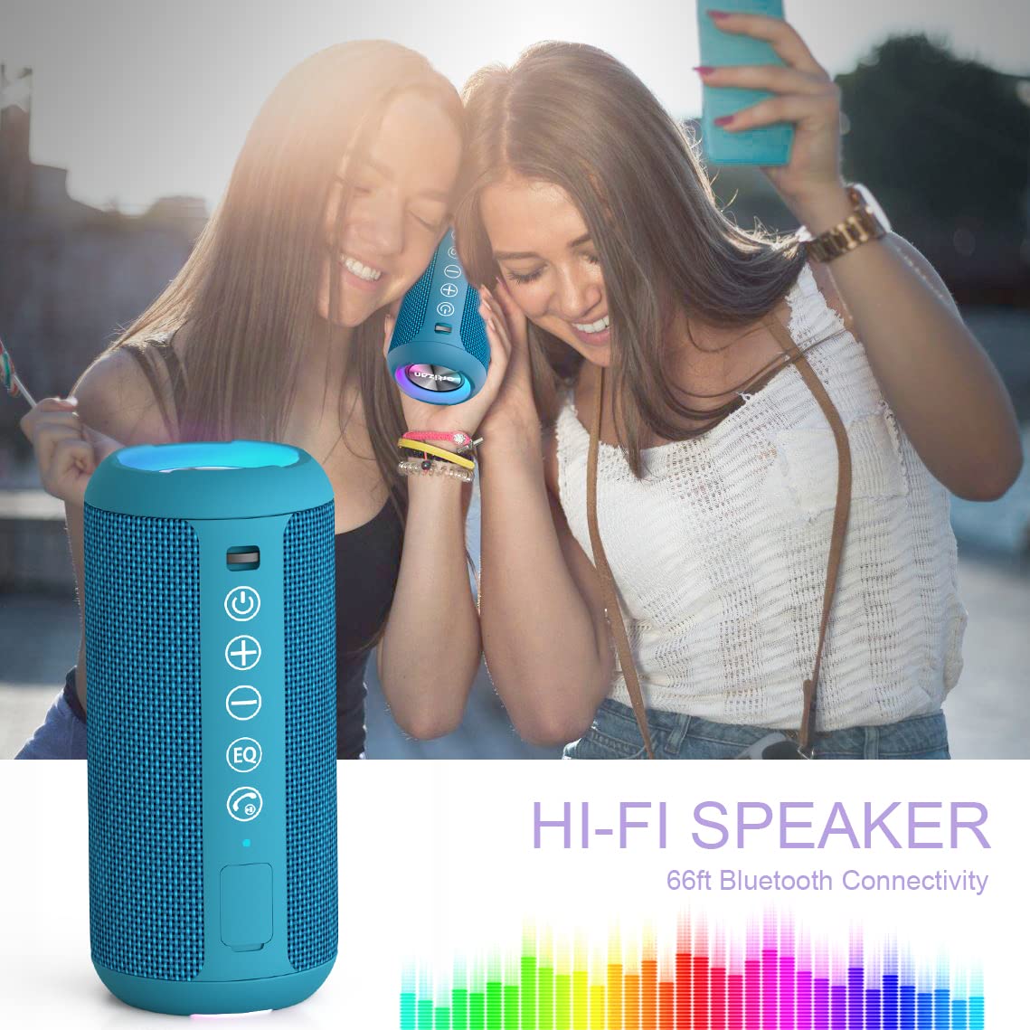 Ortizan Portable Bluetooth Speaker, IPX7 Waterproof Wireless Speaker with 24W Loud Stereo Sound, Outdoor Speakers with Bluetooth 5.0, 30H Playtime,66ft Bluetooth Range, Dual Pairing for Home