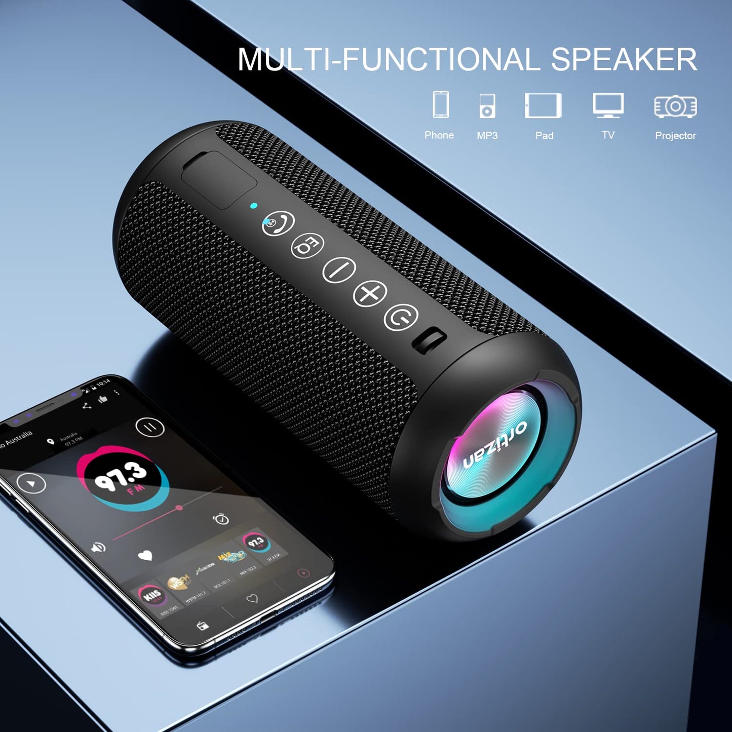 Ortizan Portable Bluetooth Speaker, IPX7 Waterproof Wireless Speaker with 24W Loud Stereo Sound, Outdoor Speakers with Bluetooth 5.0, 30H Playtime,66ft Bluetooth Range, Dual Pairing for Home