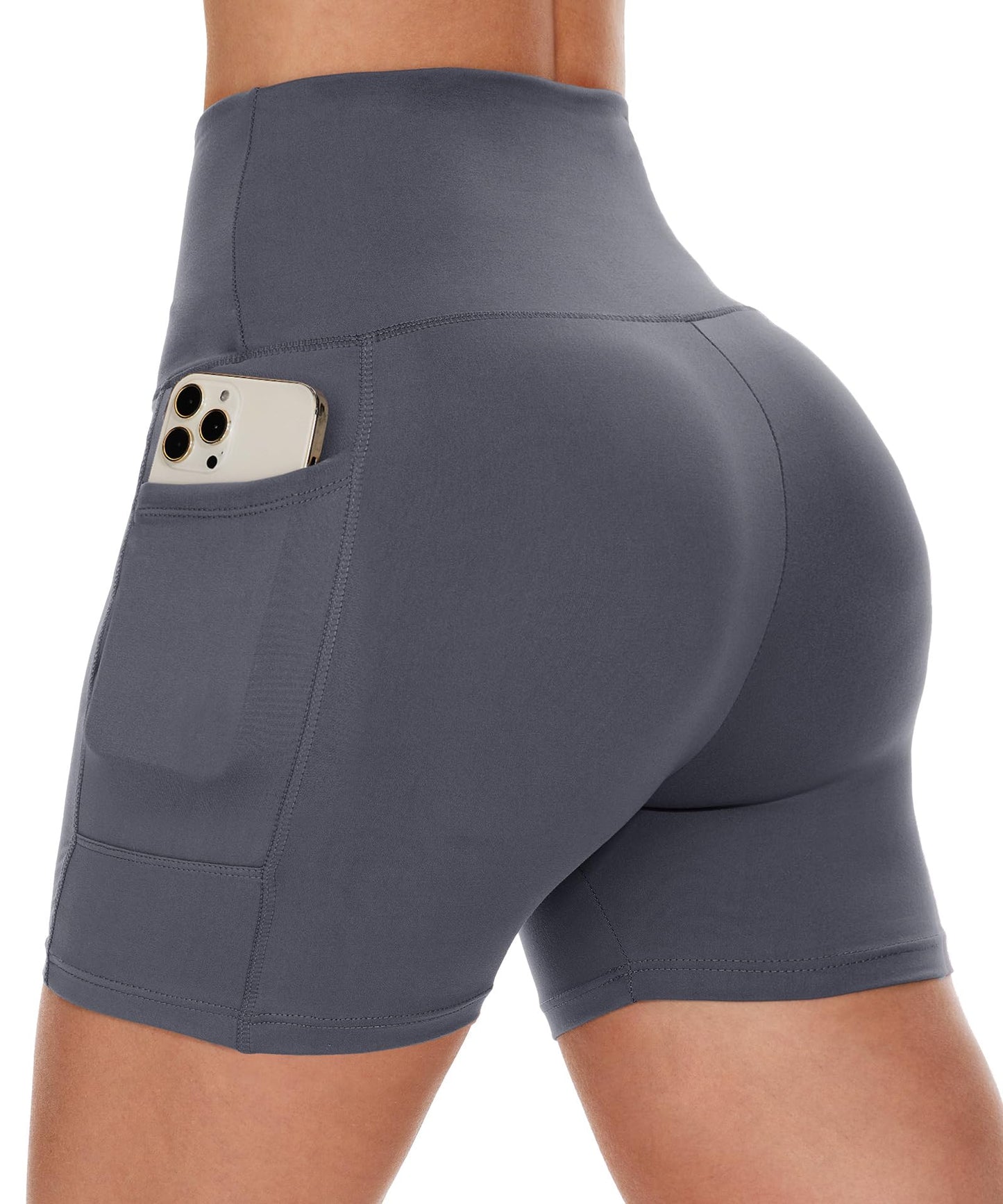 Workout Biker Shorts Women with Pockets - 3"/5" High Waisted Spandex Booty Tummy Control Gym Yoga Shorts