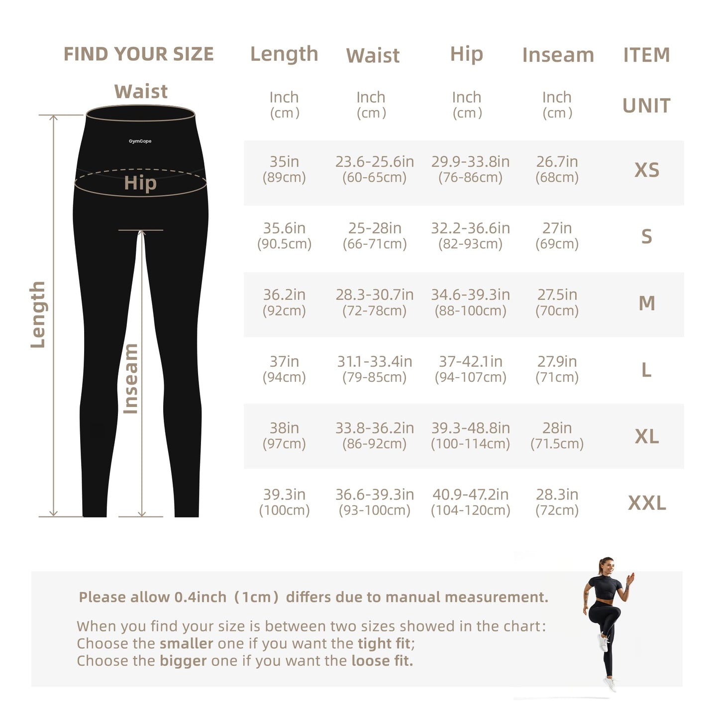 GymCope Leggings for Women with Tummy Control, 3 Pockets Yoga Pants, Non-See-Through Fabric for Yoga, Running, Gym