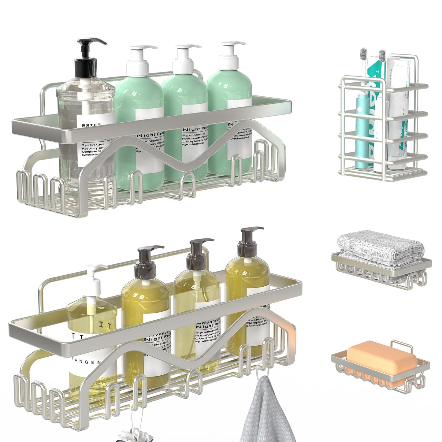 Coraje Adhesive Shower Caddy, 5-Pack Shower Shelves, Large Capacity Load Bearing 40 LBS Shower Organizer, No Drilling Shower Shelf, Rustproof Stainless Steel Bathroom Shower Storage, Black