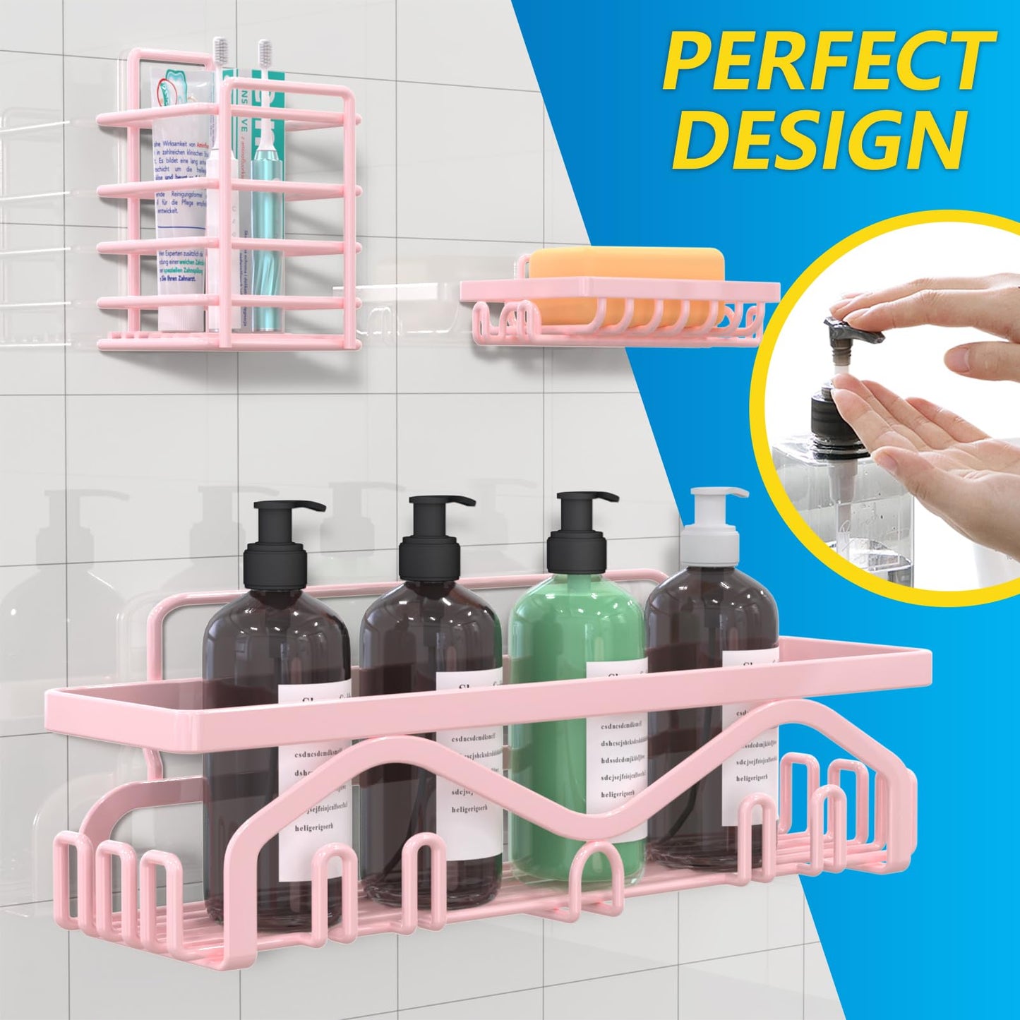 Coraje Adhesive Shower Caddy, 5-Pack Shower Shelves, Large Capacity Load Bearing 40 LBS Shower Organizer, No Drilling Shower Shelf, Rustproof Stainless Steel Bathroom Shower Storage, Black