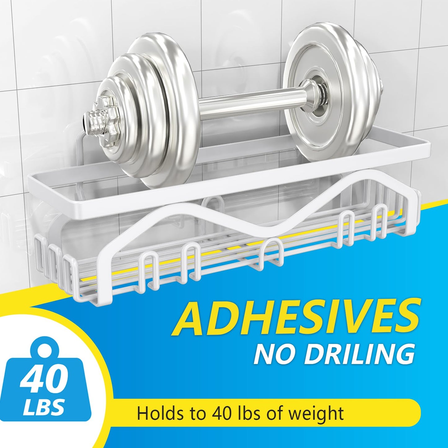 Coraje Adhesive Shower Caddy, 5-Pack Shower Shelves, Large Capacity Load Bearing 40 LBS Shower Organizer, No Drilling Shower Shelf, Rustproof Stainless Steel Bathroom Shower Storage, Black