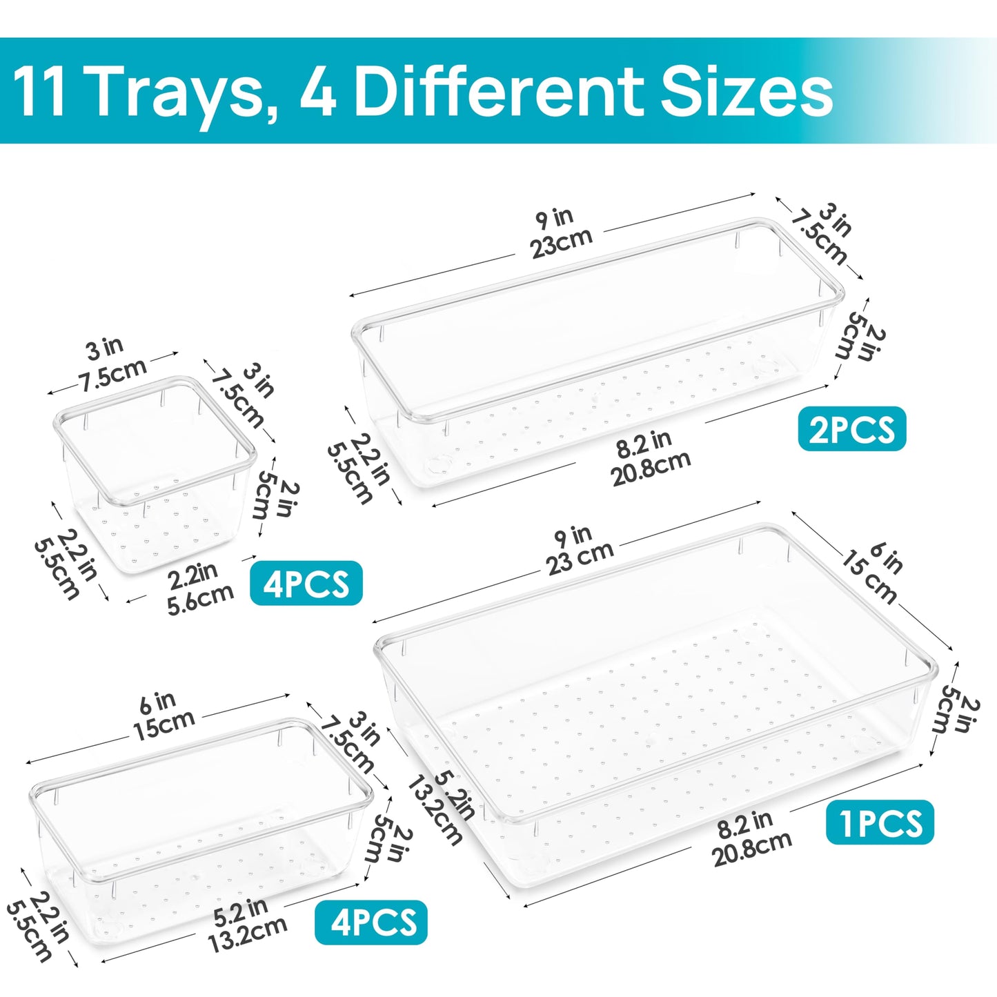 Vtopmart 25 PCS Plastic Clear Drawer Organizer, Acrylic Desk Drawer organizers, Organization and Storage for Makeup, Bathroom, Office, kitchen, Bedroom