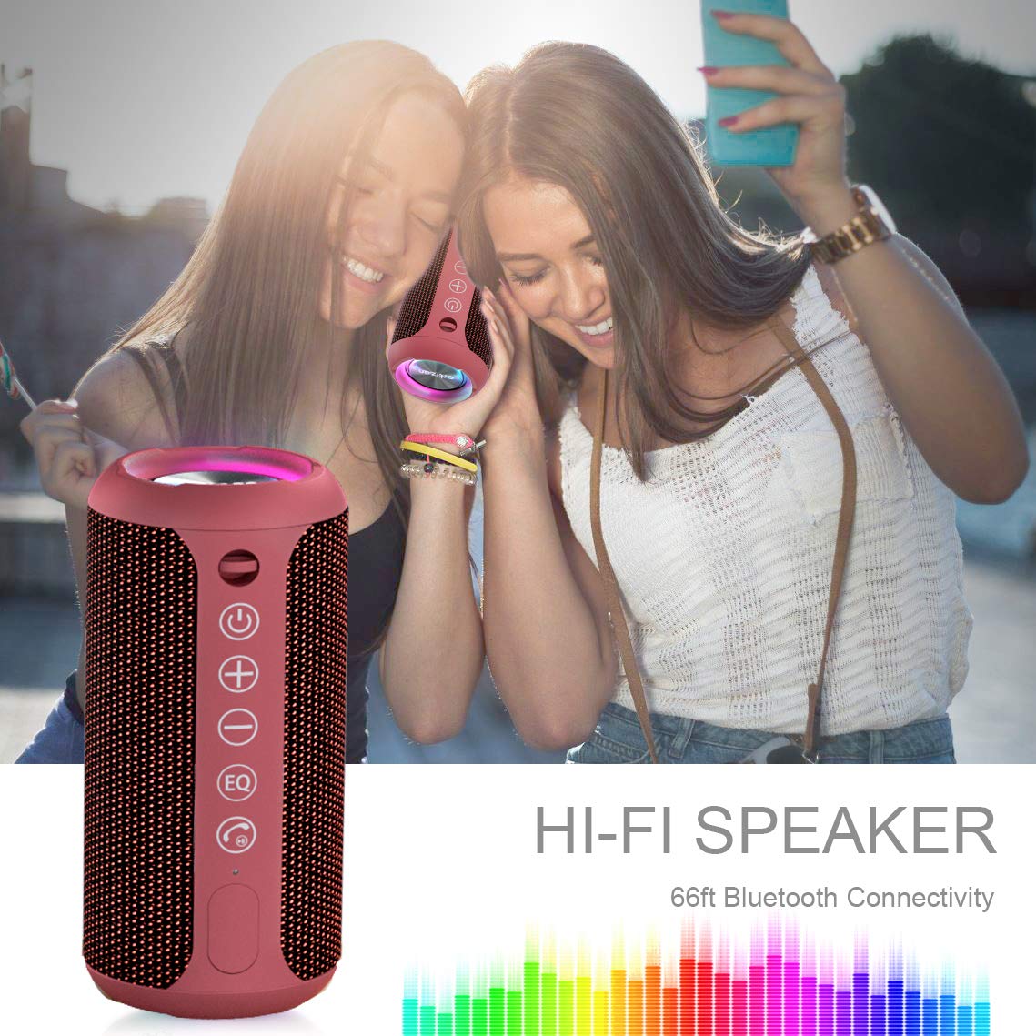 Ortizan Portable Bluetooth Speaker, IPX7 Waterproof Wireless Speaker with 24W Loud Stereo Sound, Outdoor Speakers with Bluetooth 5.0, 30H Playtime,66ft Bluetooth Range, Dual Pairing for Home