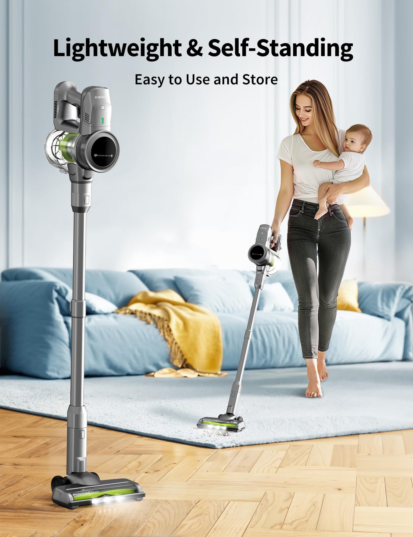 Kalado Cordless Vacuum Cleaners, 26KPA Cordless Stick Vacuum,40Min Detachable Battery,Self -Standing Aspirateur Suction Power Brushless Motor,6 in 1 Carpet Cleaner Machine for Hardwood Floor Hair Car