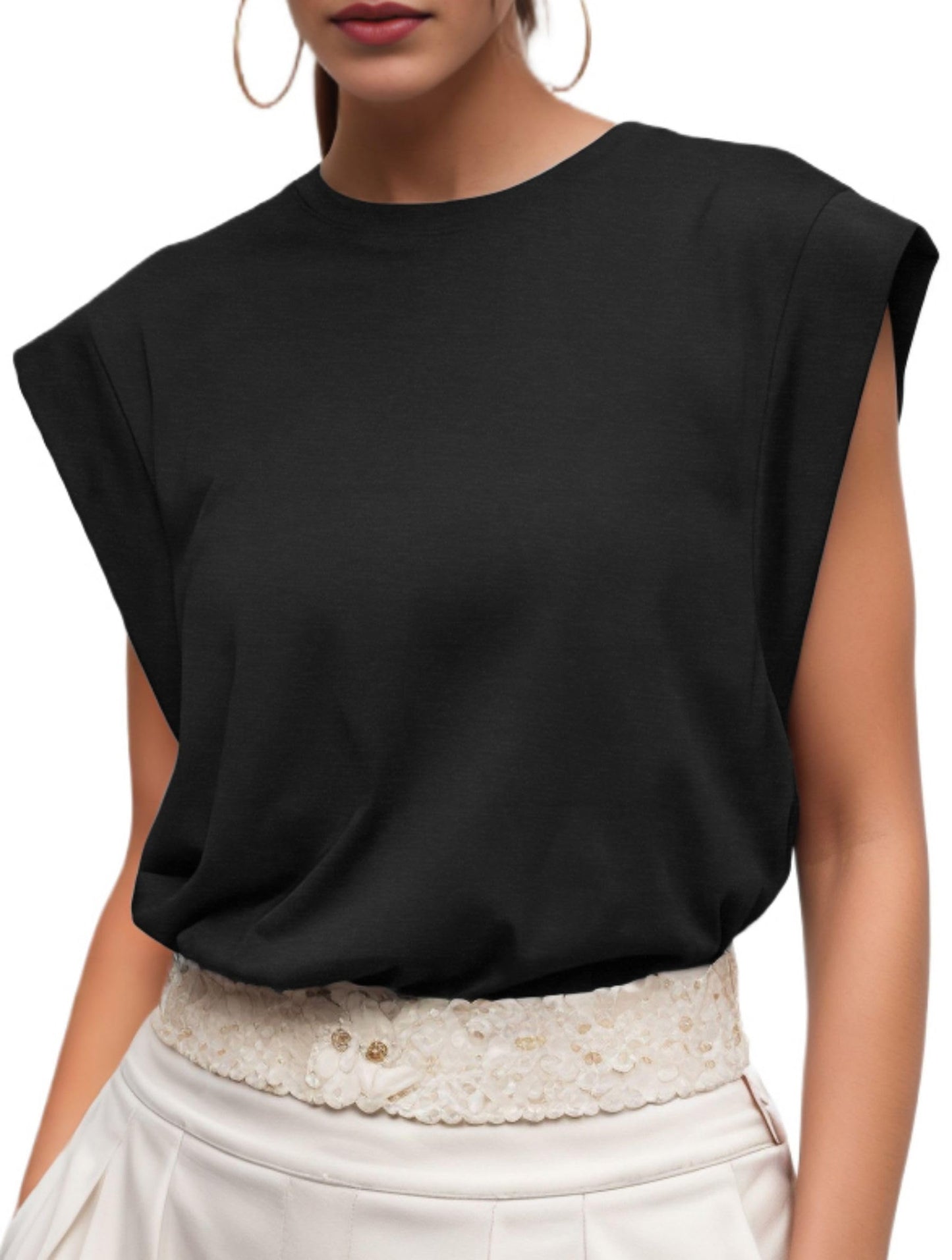 GRECERELLE Cap Sleeve Tops for Women Summer Tank Top Casual Loose Crew Neck Basic Tee Shirts