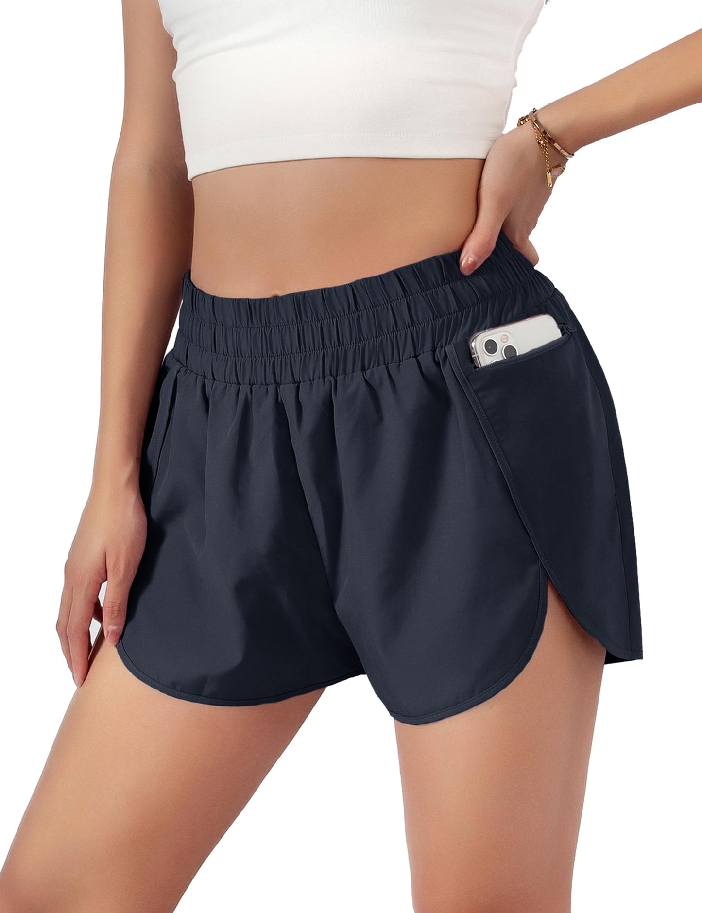 Women's Quick-Dry Running Shorts Workout Sport Layer Active Shorts with Pockets 1.75