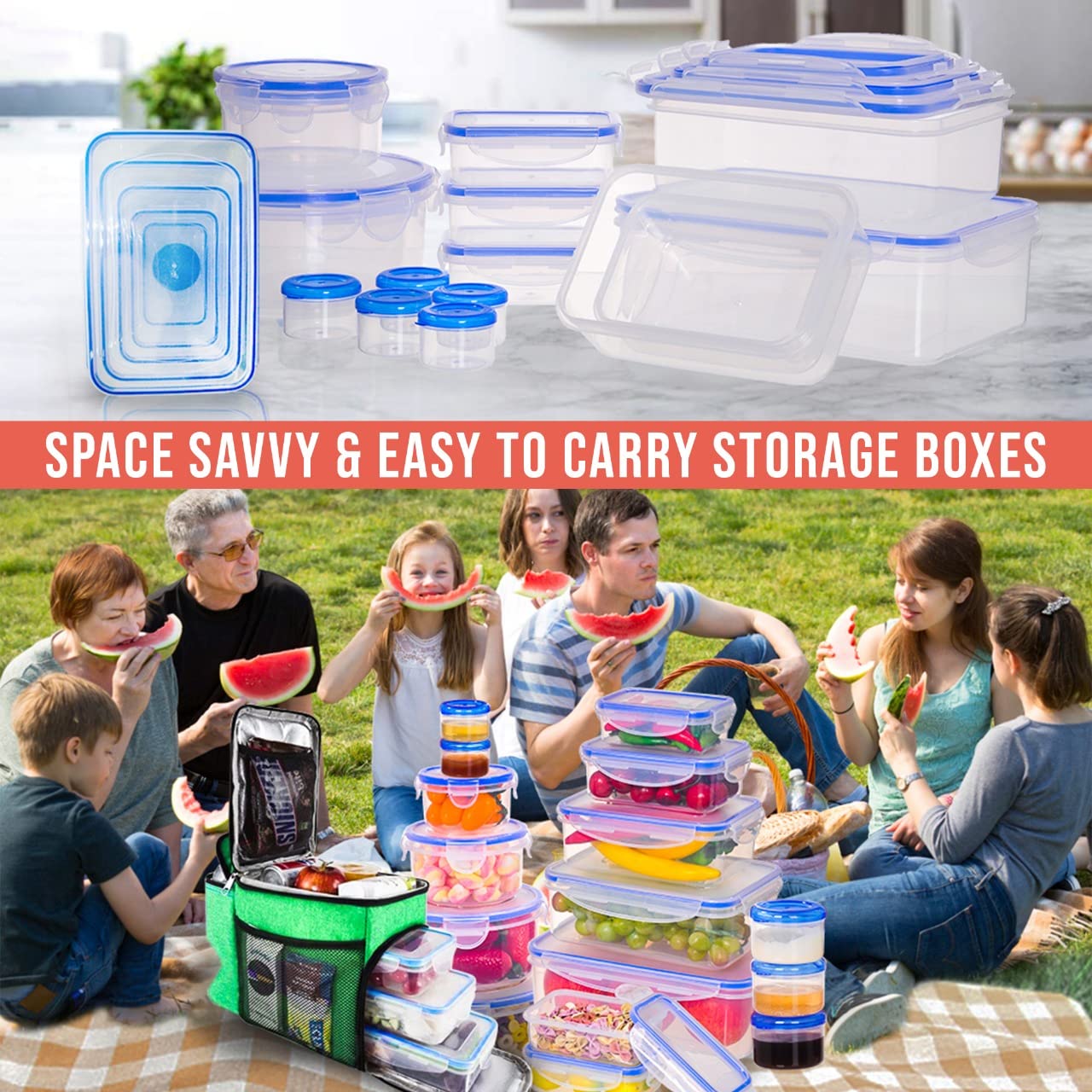50 Pcs Large Food Storage Containers with Lids Airtight-85 oz to Sauces Box-Total 526Oz Stackable Kitchen Bowls Set Meal Prep Containers-BPA Free Leak proof Plastic Freezer Microwave safe