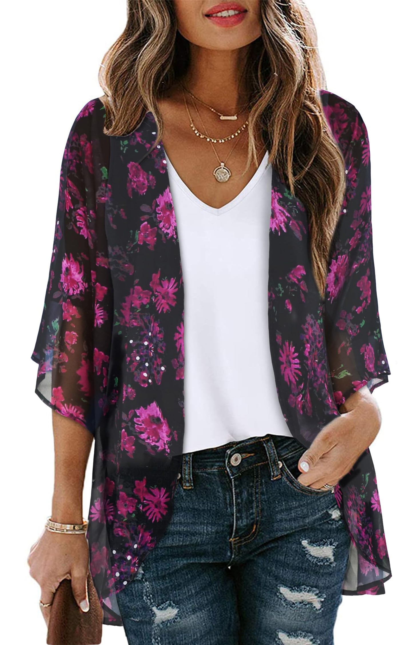CHICALLURE Womens Summer Tops Kimono Cardigan Floral Beach Cover up Casual Jackets Shirts