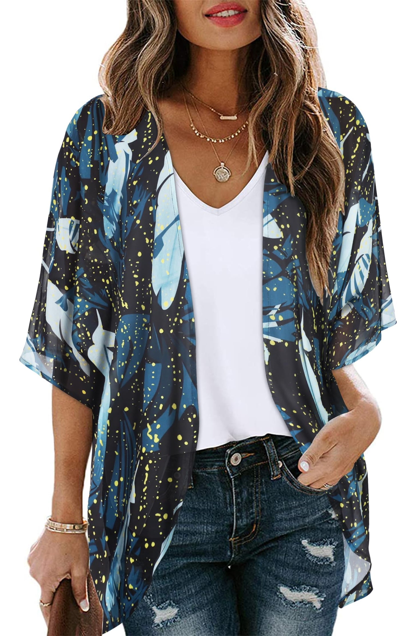 CHICALLURE Womens Summer Tops Kimono Cardigan Floral Beach Cover up Casual Jackets Shirts